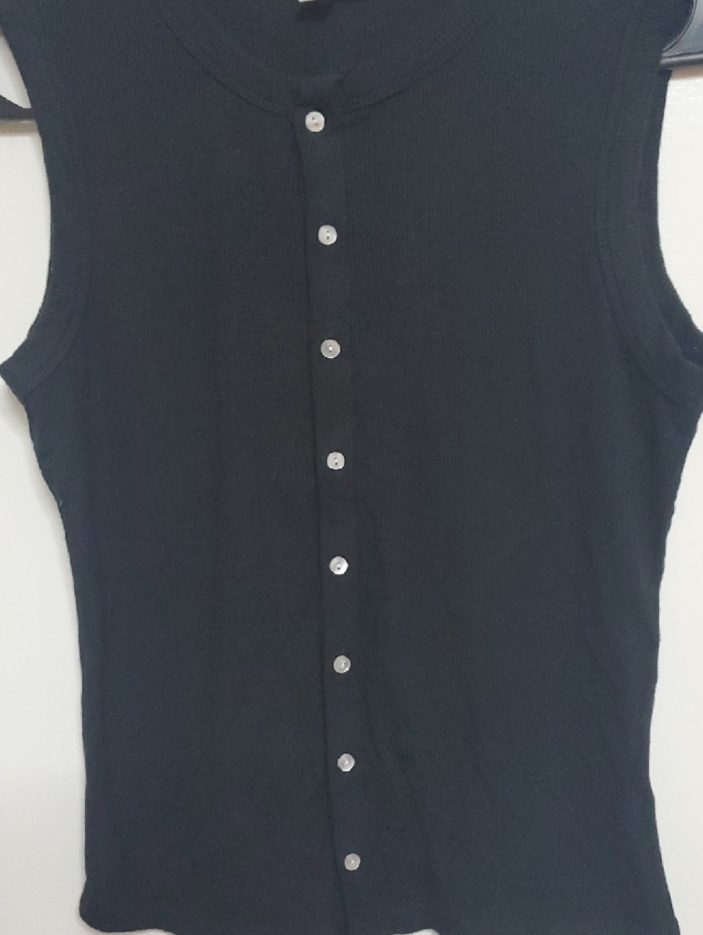 Pink Rose Black Ribbed Button-Front Tank - Picture 4 of 7